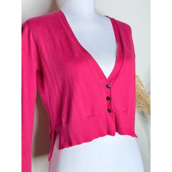 Banana Republic Sweater Crop P/XS Pink Silk Blend Long Sleeve Button Cardigan - Picture 3 of 8